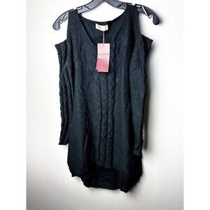 NWT Merry Fun Cold Shoulder Cable Knit Sweater Womens Tunic Black Medium